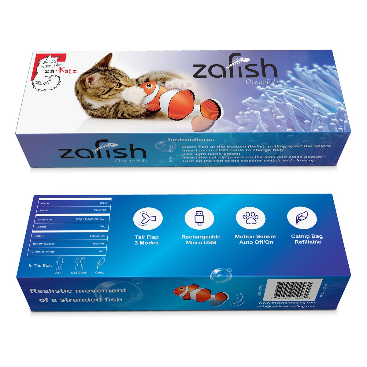 zaFish Touch Activated Interactive Flopping Clown Fish Cat Toy