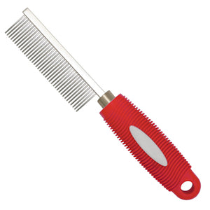 MCPETS Metal Standard Comb with Red Rubber Handle