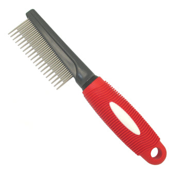 Metal Medium Comb with Red Rubber Handle